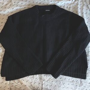 Naadam Black Ribbed Wool Cashmere Crewneck Oversized Slouchy Sweater M